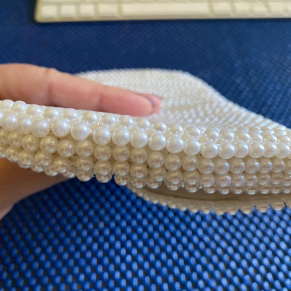 Designers White Pearl Beaded Clutch Evening Bag Purse - Picture 7 of 7